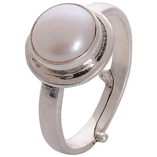                       Astrological Stone Pearl/Moti Silver Plated Ring Original  Effective Stone Ring BY CEYLONMINE                                              