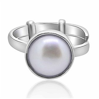                       Precious Stone Pearl 6.25 Ratti Stone Silver Plated Ring Lab Certified Stone Moti BY CEYLONMINE                                              