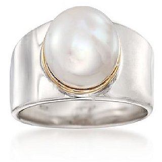                       Original 5.25 Ratti Pearl Silver Plated Ring Lab Certified Stone moti Ring BY CEYLONMINE                                              
