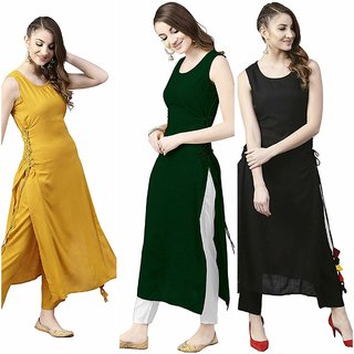 Pack Of 3 Multicolor Plain Crepe Stitched kurti by Aiza