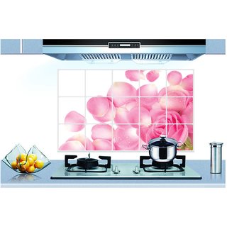 Jaamso Royals  Rose design Kitchen Protection Anti-Mark Oil Proof Easy Clean Plastic Wall Stickers Mosaic Tiles Design Home Decor Aluminum Foil Heat-resistant Oilproof Art