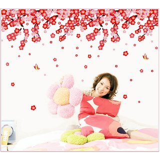                       Jaamso Royals Flower wall Sticker Decoration Romantic Red Peach Flower Blossom Decorative Vinyl Home Decor Living Room                                              