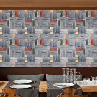 Jaamso Royals Multicolour Brick Design - Stone Peel and Stick Wallpaper - Self Adhesive Wallpaper - Easily Removable Wallpaper - Use as Wall Paper, Contact Paper, or Shelf Paper(45 X 100 CM)