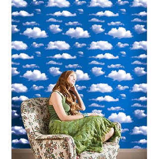 Jaamso Royals Sky White Cloud Wallpaper  - Stone Peel and Stick Wallpaper - Self Adhesive Wallpaper - Easily Removable Wallpaper - Use as Wall Paper, Contact Paper, or Shelf Paper(45 X 100 CM)