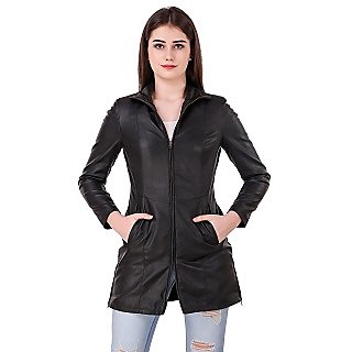                       Leather Retail Black colour   Faux Leather Long Jacket for Womans                                              