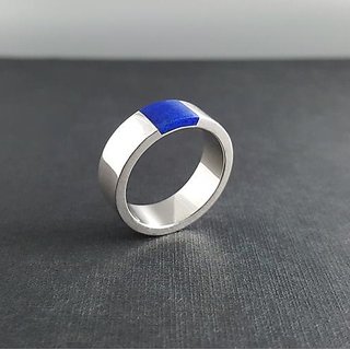                       CEYLONMINE- Lapis Lazuli Silver Plated Ring Certified & Astrological Gemstone Ring For Unisex                                              
