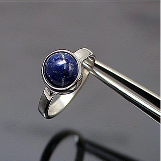                       4.25 Carat Natural Stone Lapis Lazuli Silver Plated Ring For Astrological Purpose By CEYLONMINE                                              