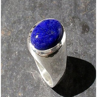                       Original & Natural Stone Lapis Lazuli 7.25 Carat   Silver Plated Ring  For Unisex By CEYLONMINE                                              