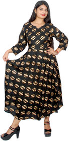 Frionkandy Sanganeri Jaipuri Print Rayon Black A line Dress  SHKU1104