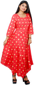 Frionkandy Sanganeri Jaipuri Print Rayon Pink A line Dress  SHKU1111