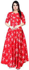 Frionkandy Sanganeri Jaipuri Print Rayon Red A line Dress  SHKU1042