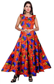 Frionkandy Sanganeri Jaipuri Print Rayon Red A line Dress  SHKU1072Red