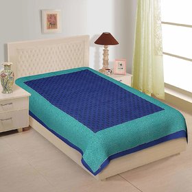 Frionkandy Jaipuri Sanganeri Print Blue Cotton Single Bed Sheet - SHKB1016