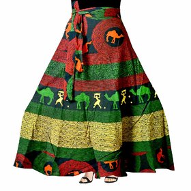 Frionkandy Cotton Green A-Line Wrap Around Skirt - Free Size  (Length-38, Waist upto-46)