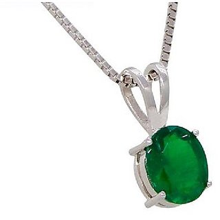                       Original Stone Emerald/Panna  5.25 Carat Stone Silver Plated Pendant By CEYLONMINE                                              