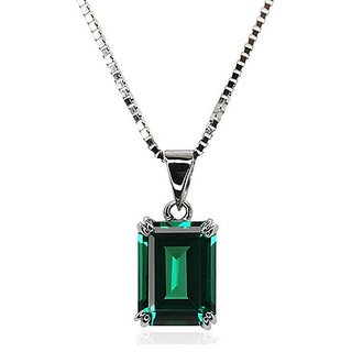                       Precious Stone Emerald/Panna Silver Plated Pendant 5.25 Ratti Precious Stone Panna Pendant By CEYLONMINE                                              
