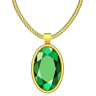                       CEYLONMINE - Emerald 7.25 Ratti Natural Stone Pendant Gold Plated For Astrological Purpose                                              