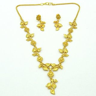                       Flower Leaf Designed Gold Plated Necklace Set SMCN1281                                              