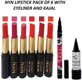 Pack Of 6 NYN MatteShine lipsticks with Eyeliner Kajal