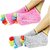 Neska Moda Premium Women 2 Pairs Cotton Ankle Length Five Finger Anti Slip Toe Socks Grey Pink S830