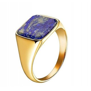                       Natural  Original Stone Lapis Lazuli 5.25 Carat Gemstone Gold Plated Ring For Astrological Purpose By CEYLONMINE                                              
