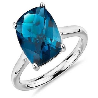                       Natural Stone Blue Topaz  Silver Plated Ring For Unisex By CEYLONMINE                                              