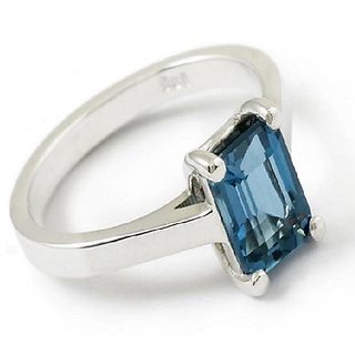                       Original & Natural Stone Blue Topaz 6.25 Ratti  Silver Plated Ring  For Unisex By CEYLONMINE                                              