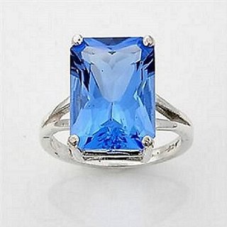                       5.25 Carat Natural Stone Blue Topaz Silver Plated Ring For Astrological Purpose By CEYLONMINE                                              