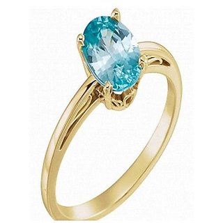                       CEYLONMINE - Natural Blue Topaz 5.25 Carat Gemstone Gold Plated Ring For Astrological Purpose                                              