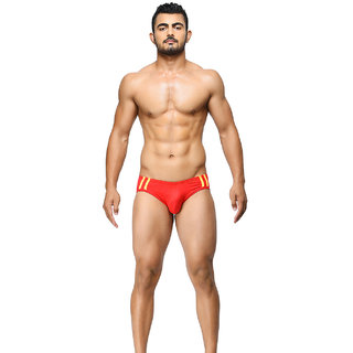                       BASIICS - Striped and Solid Fashion Brief  (Red)                                              