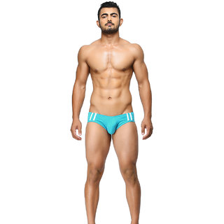                       BASIICS - Striped and Solid Fashion Brief  (Teal)                                              