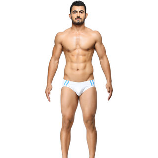                       BASIICS - Striped and Solid Fashion Brief  (White)                                              