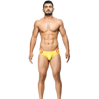                       BASIICS - Striped and Solid Fashion Brief  (Yellow)                                              