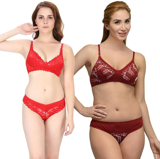 Pinkbox Women's Maroon and Red Bra & Panty Set - Pack of 2