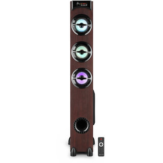 Oshaan Tower Speaker System with inbuilt woofer Leaded mic provision and Bluetooth USB Aux FM MMC Black