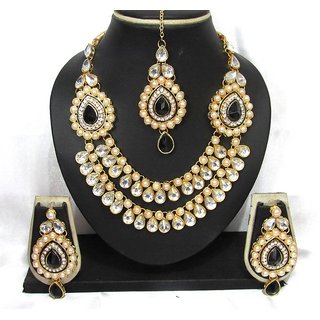                       Two Side Brooch Black pearl Wedding Necklace set                                              