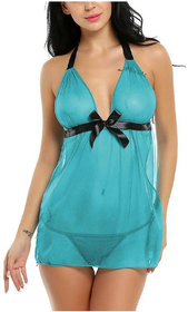 ARARA Babydoll Net Nightwear Women and Girls Night Dress Turquoise Blue