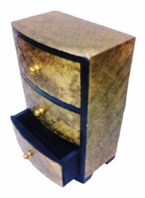 Metalcrafts Wooden box with 3 drawers, brass patra fitted, 30 cm