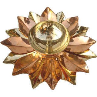 Decorate India Brass And copper Kamal Style Akhnad diya Brass, Copper Table Diya 5 inch Diameter