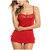 ARARA Women Net and Lace Nightwear Babydoll Night Dress Red
