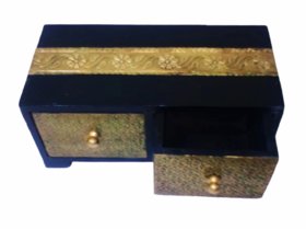 Metalcrafts Wooden box with 2 drawers, brass patra fitted, 20 cm
