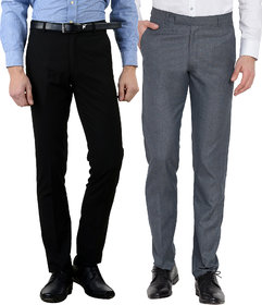 Haoser Men's Formal Trouser Combo of 2 /Cotton Rayon Slim Fit formal trousers for men-Black, Blue