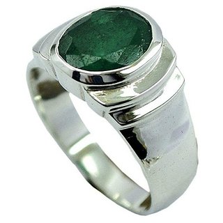                       Natural Emerald Stone 7.25 Ratti Gemstone Silver Plated Ring Original  Lab Certified  Panna Stone Ring By CEYLONMINE                                              