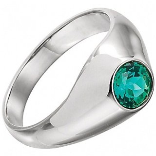                       4.25 Carat Natural Emerald/Panna Stone Silver Plated Ring Unheated  Untreated Panna Precious Stone Ring By CEYLONMINE                                              