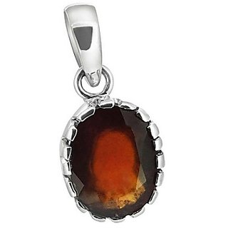                       Unheated & Untreated stone Hessonite stone pendant 7.25 Ratti Precious Stone Pendant silver Plated By Ceylonmine                                              