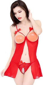 ARARA Net Teddy Nightwear lingerie set Night Dress Red
