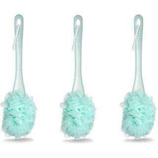                       FOXSTON Long Handle Bath Body Brush Loofah Sponge Nylon Mesh Scrubber Shower Pouf for Men and Women, 35 Gram, Pack of 3                                              