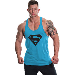                       The Blazze Men's Superman Gym Stringer Tank Top Bodybuilding Athletic Workout Muscle Fitness Vest                                              