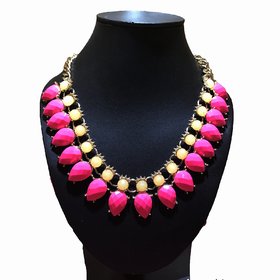 Nihshabd Alloy Pink Stone Traditional Necklace