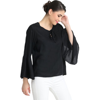                       Raabta Black Cotton Bell Sleeve Top 11043Black                                              